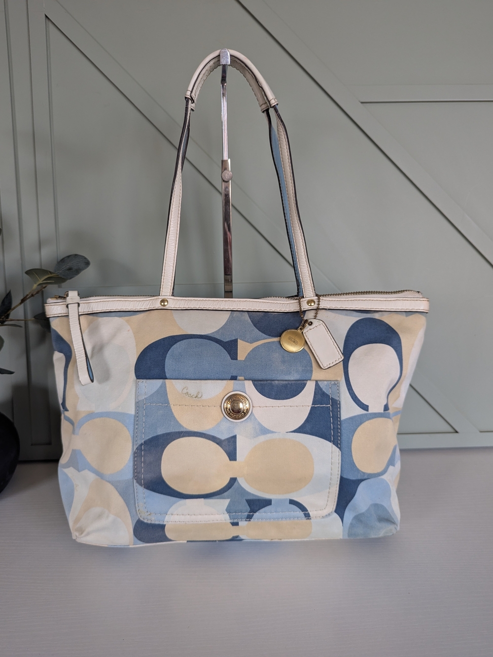 Coach Signature Canvas Tote in Blue and Cream